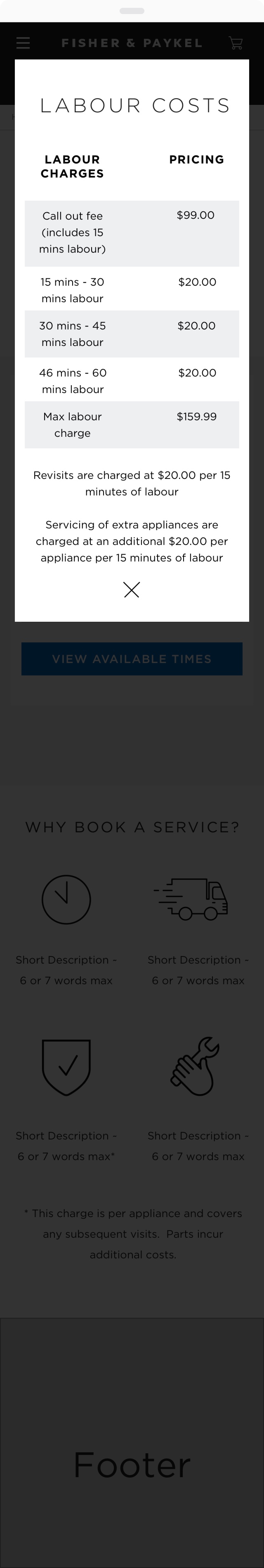 Fisher Paykel service booking design
