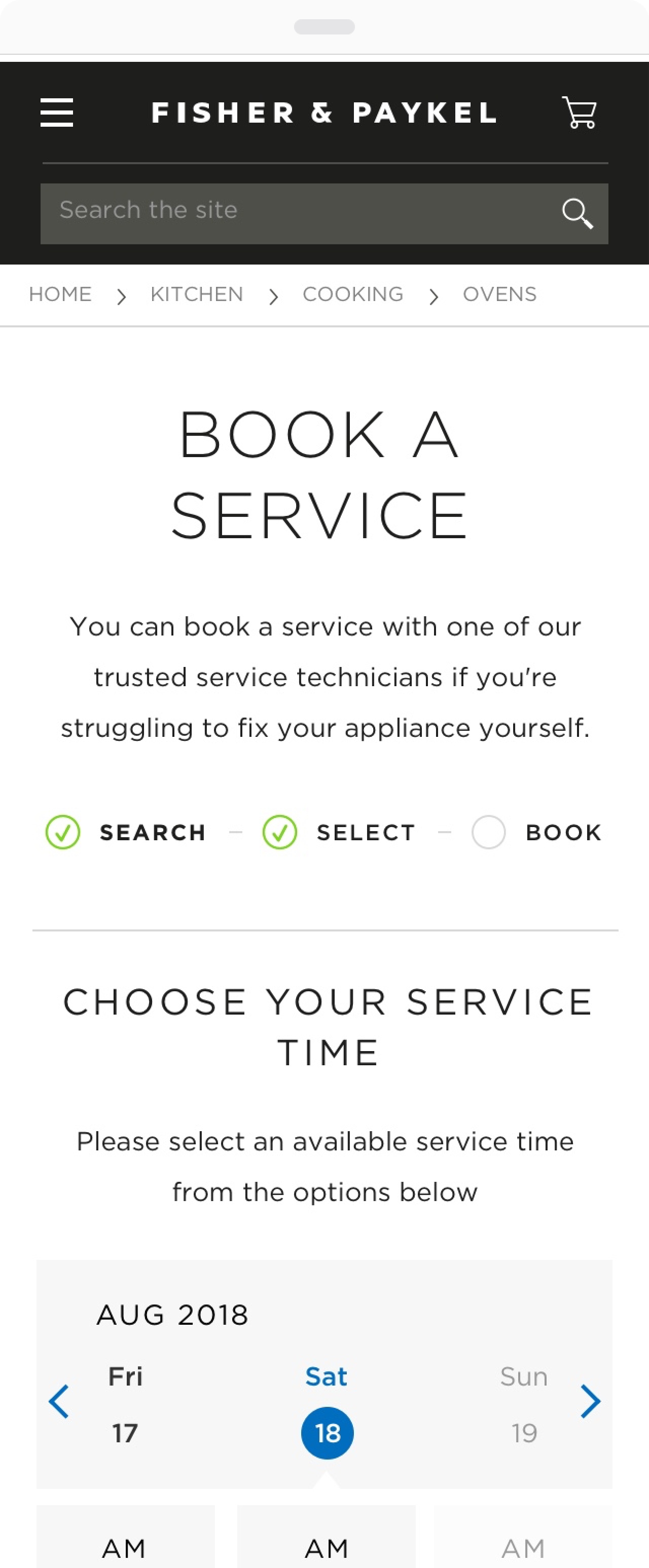 Fisher Paykel service booking design